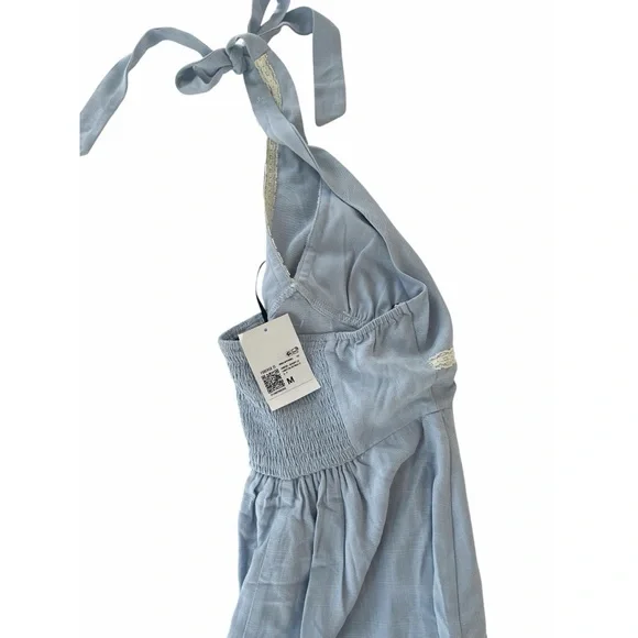 New Forever 21 Blue and Cream Mini Viscose Halter Dress in Medium - Picture 3 of 3